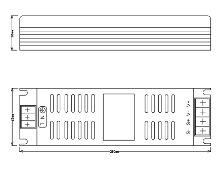 0-10V可控硅恒压调光驱动电源FSLVF150W24V支持前沿、后沿切相和0-10V调光功能产品结构图
