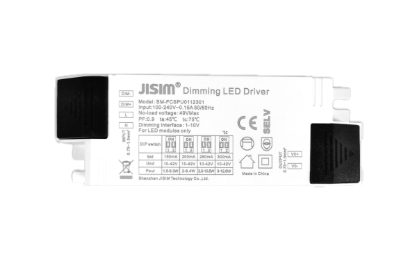 12W 150-300mA 10-40V 100-277V 0/1-10V恒流无频闪调光驱动电源0.1-100%