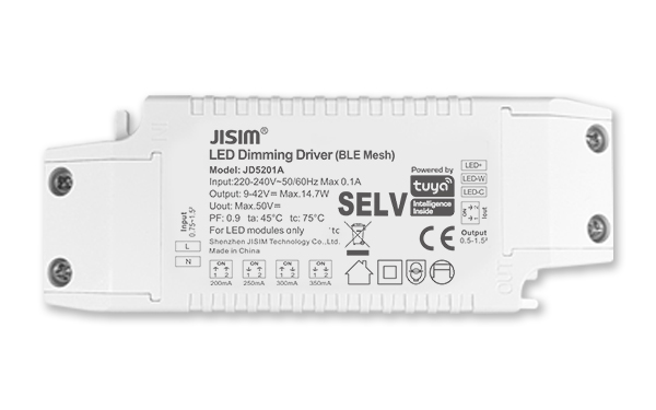 JD5201A 9-42V 200-350mA 15W 涂鸦蓝牙mesh 无频闪 调光调色温电源