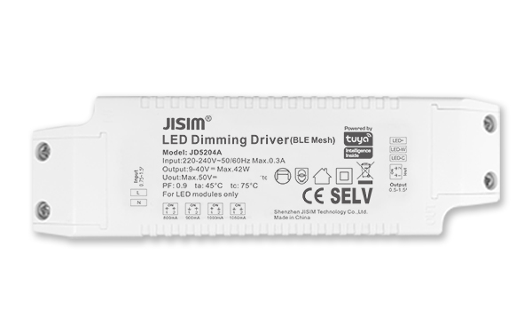 JD5204A 9-40V 800-1050mA 40W 涂鸦蓝牙mesh 无频闪 调光调色温电源