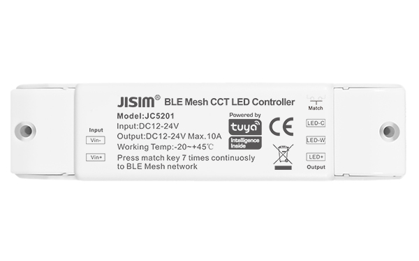 JC5201 12-24V 10A 120-240W 蓝牙恒压灯带双色温控制器