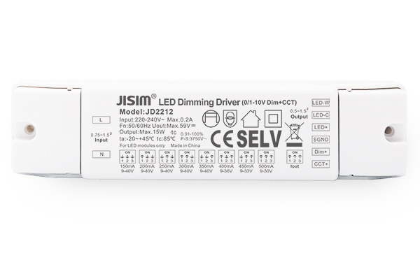 JD2212 9-40V 150-500mA 15W 1-10V恒流 缓启动 无频闪 万分之一 调光调色电源